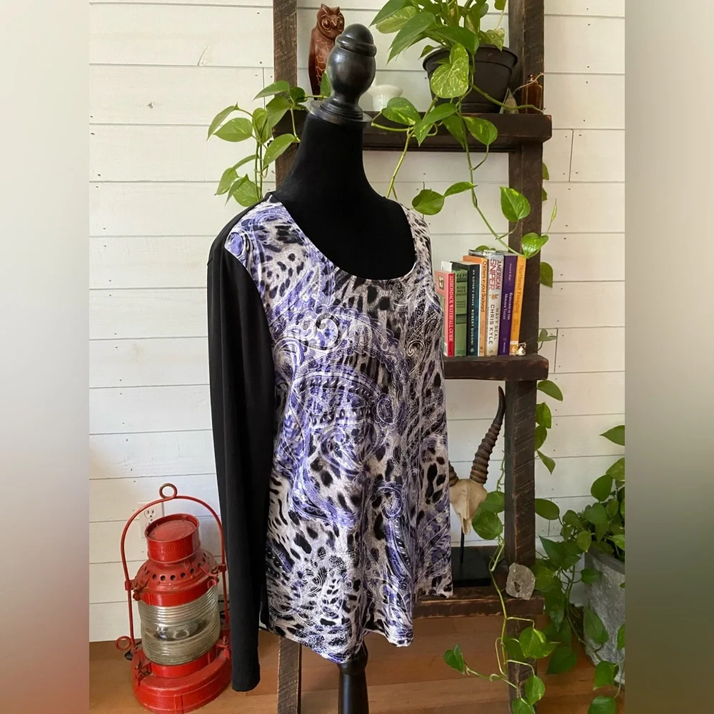 Chico’s: Black, White & Blue Paisley Pattern Blouse